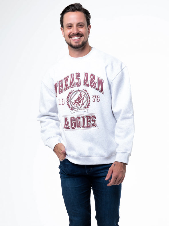 Texas A&M - Vintage Crest Crewneck Sweatshirt - Ash Grey