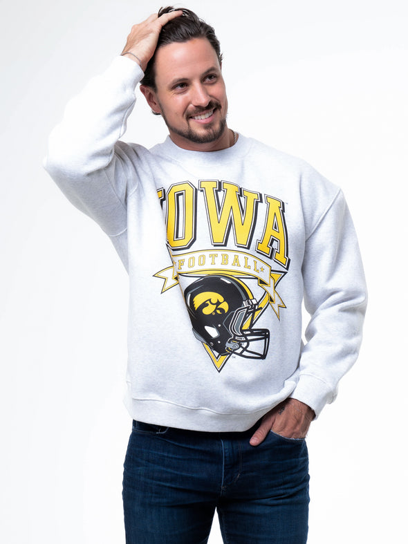 University of Iowa - Vintage Football Crewneck Sweatshirt - Ash Grey