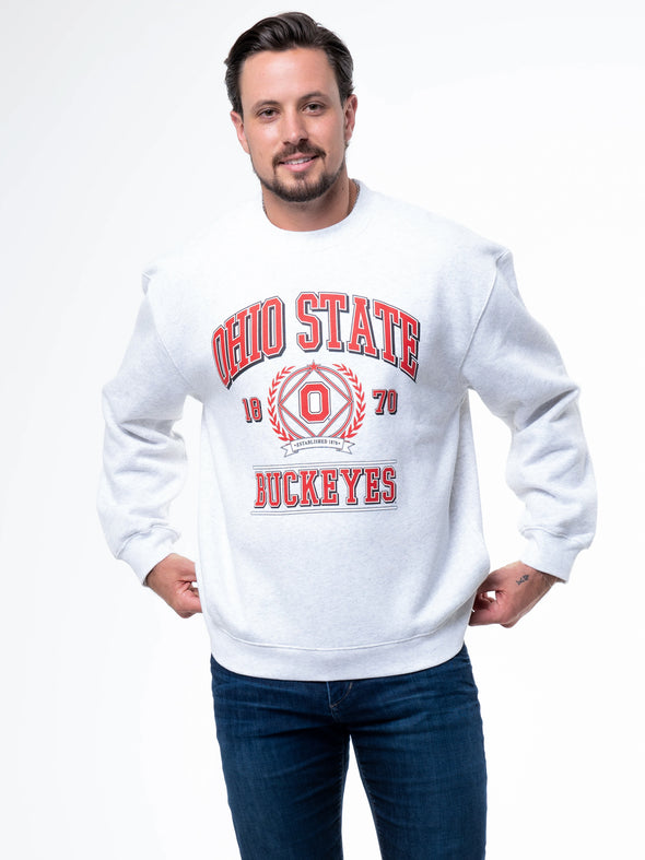 Ohio State - Vintage Crest Crewneck Sweatshirt - Ash Grey