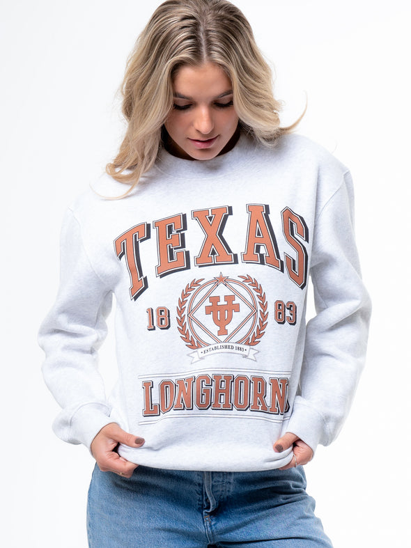 University of Texas - Vintage Crest Crewneck Sweatshirt - Ash Grey