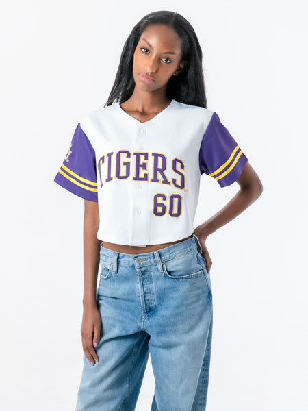 LSU - Women's Cropped Baseball Crop Top - White