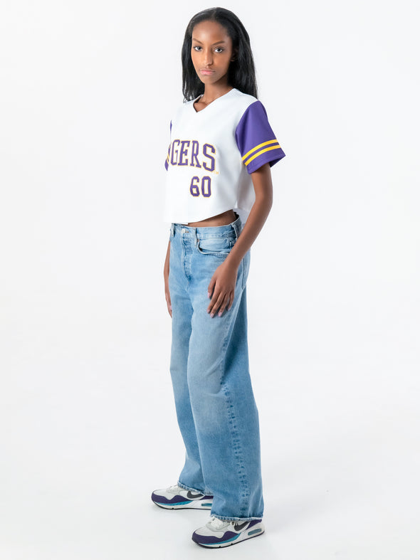 LSU - Women's Cropped Baseball Crop Top - White