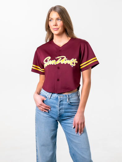 Arizona State - Women's Cropped Baseball Crop Top - Maroon
