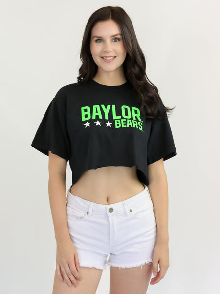 Baylor University - Neon Triple Star Cropped T-Shirt - Black