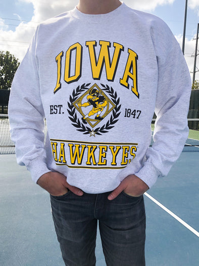 University of Iowa - Vintage Crewneck Sweatshirt - Ash Grey ...
